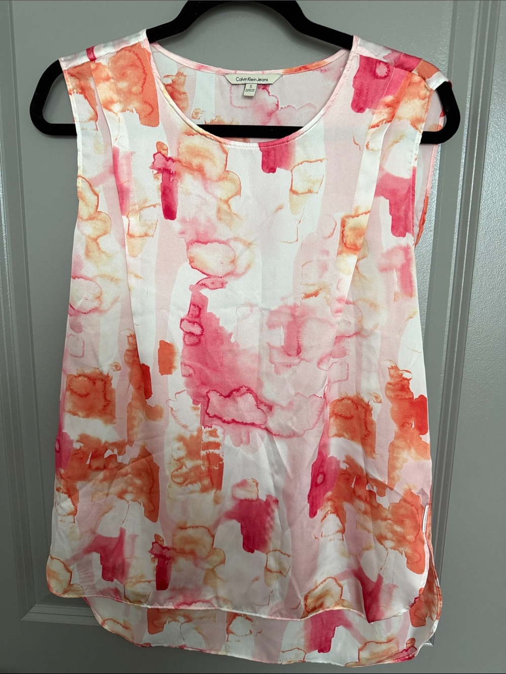 Calvin Klein Jeans Pink & Orange Watercolor Print Sleeveless Top